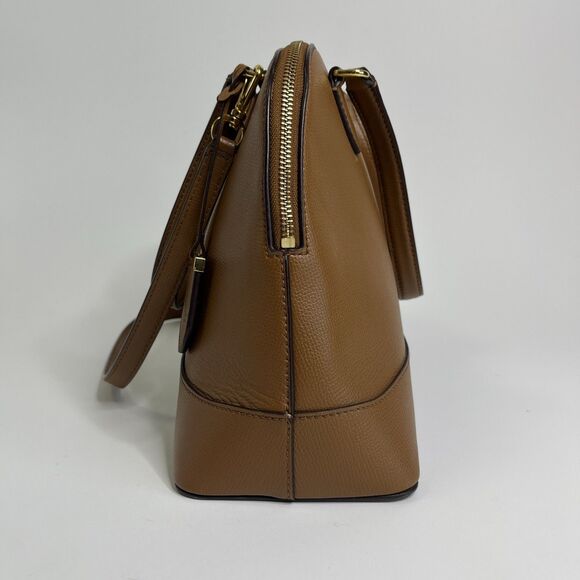 Ralph Lauren RLL Brown Leather Dome Satchel Bag Handbag Purse Classic - Picture 2 of 11